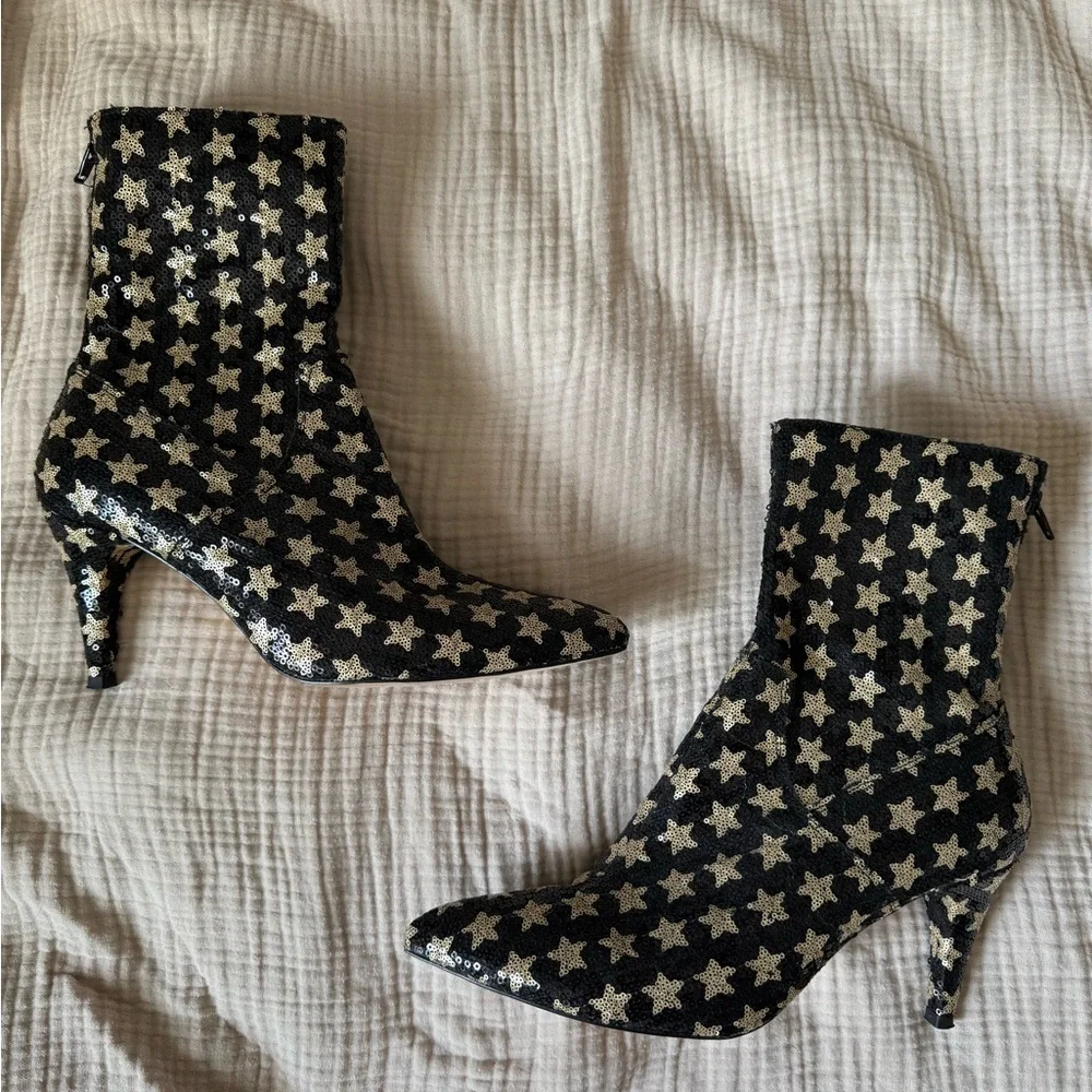 Free People Starry Black and Gold Heeled Boots - Picture 5 of 13